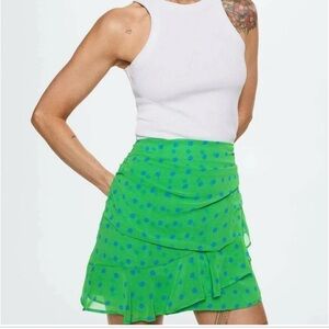 NWT New MNG by Mango XXS Thalia Mini Wrap skirt Green polka dot